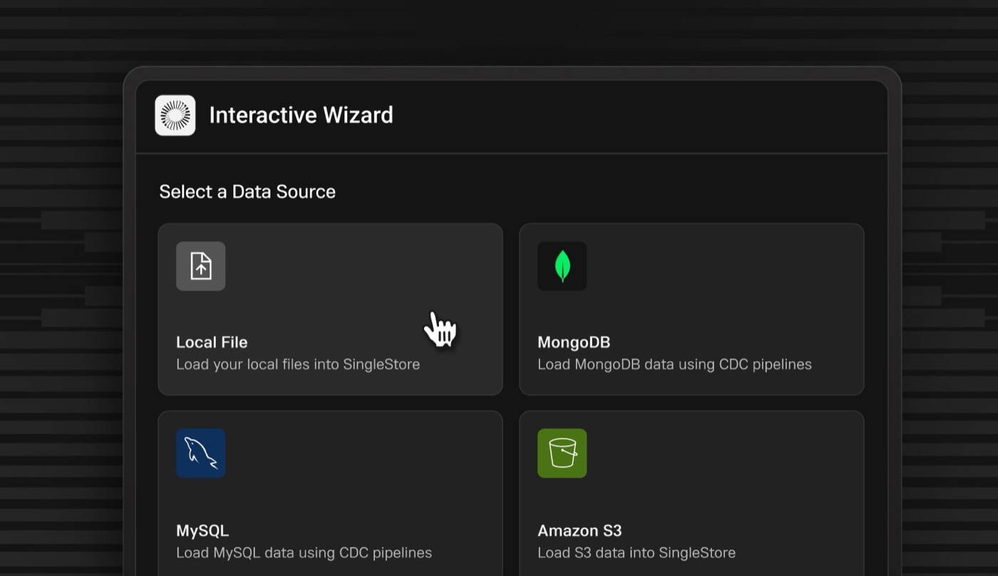 SingleStore Helios data loading UI